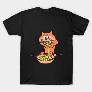 Cat Eating Spaghetti, Cat Eating Ramen - Funny Cute Cat T-Shirt